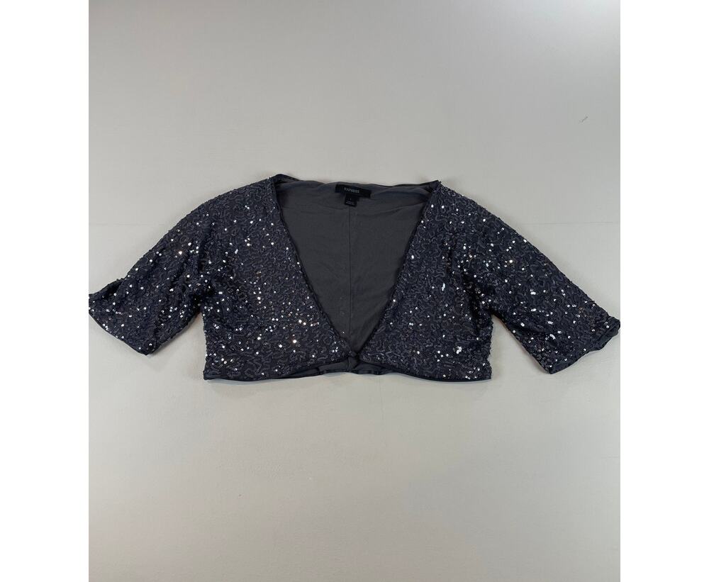 Express Gray Sequin Short Sleeve Shrug Button Hem Closure Size L